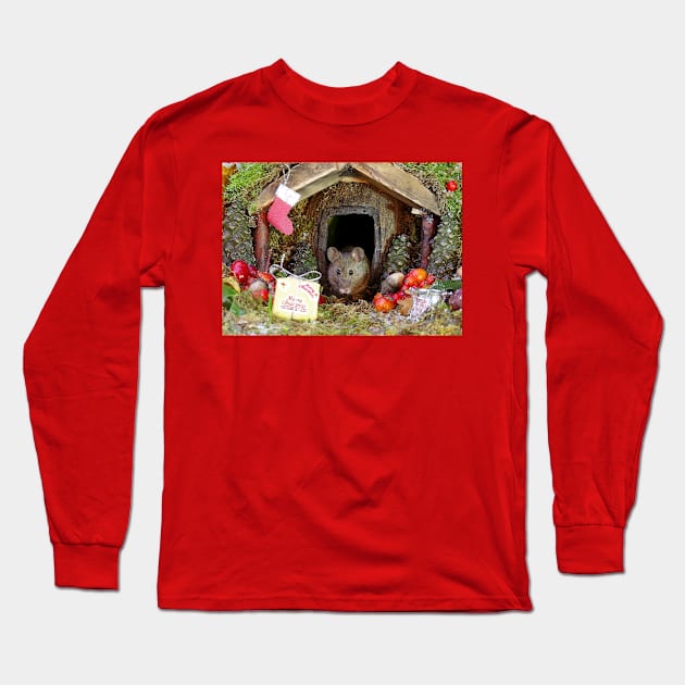 christmas mice at winter log cabin very festive Long Sleeve T-Shirt by Simon-dell